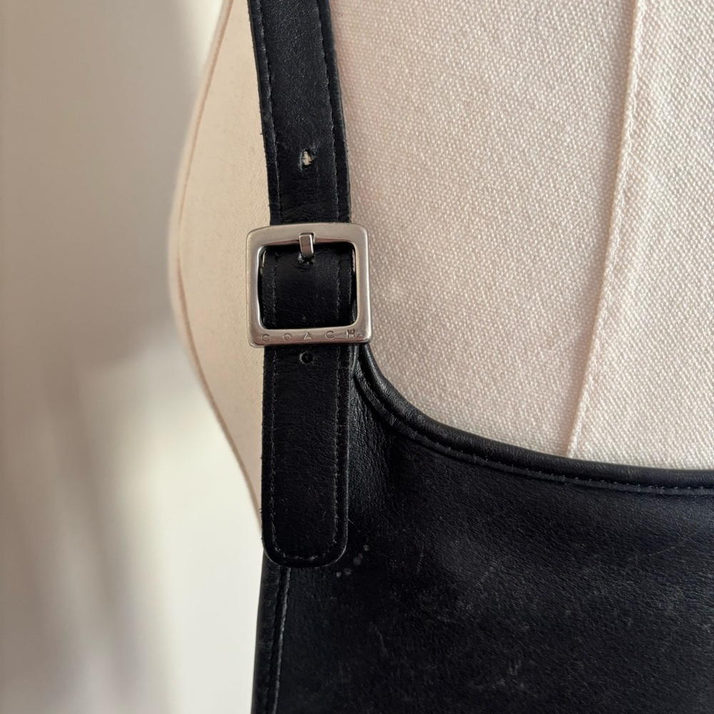 Coach VTG Hippie Flap Crossbody Black Leather Slim Saddle Boho Y2K - Picture 3 of 14